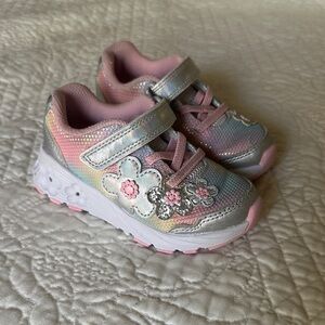 Kids Floral Sneakers - Pink and Silver